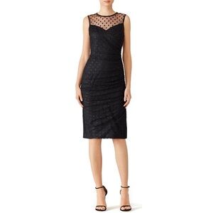 Shoshanna Midnight Janine Dress Black Polka Dot Mesh Illusion Cocktail 6